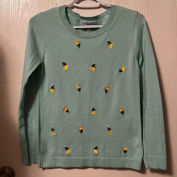 J.Crew 🍋Lemon🍋 Embroidered Teddy Sweater Preppy Women’s XS - Picture 1 of 5